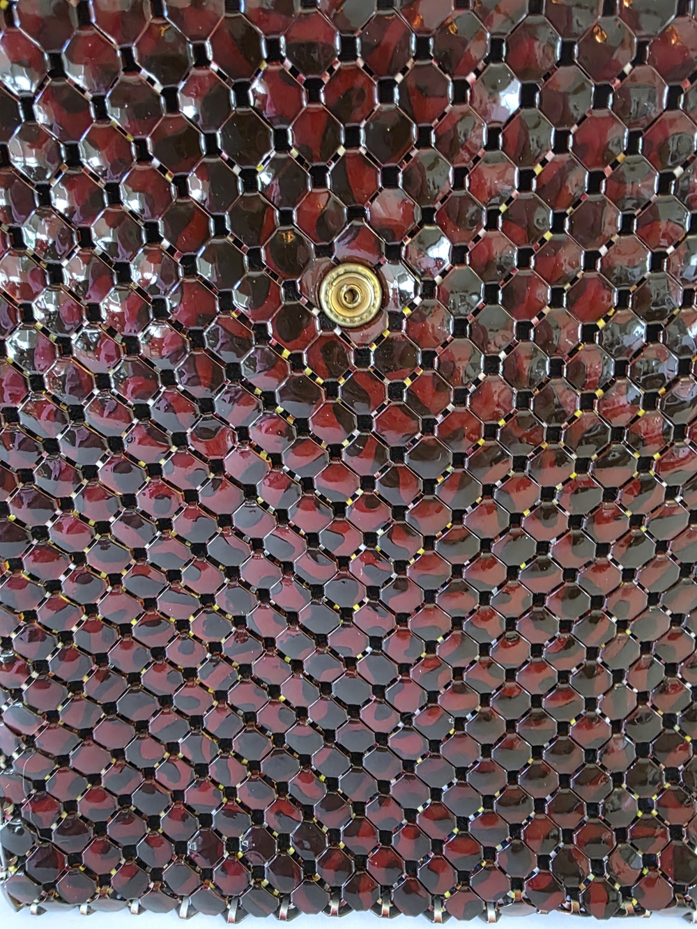 Vintage Whiting & Davis Red Brown Tortoise Enameled Metal Mesh Shoulder Bag - Picture 11 of 11